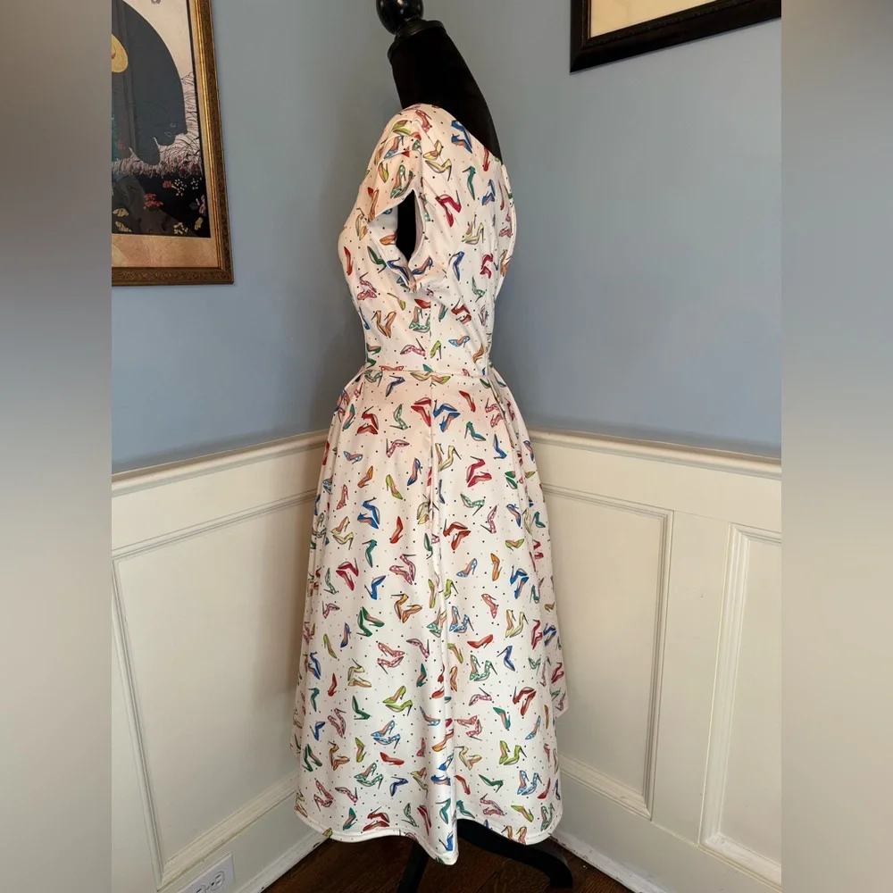 Dolly & Dotty 1950s Cream & Multicolor Heels Lily Swing Dress NWT Sz 10 - Picture 4 of 8